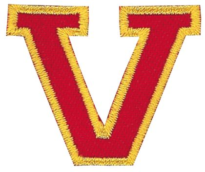 Nažehlovací vyšívané písmenko V - červené výška 3 cm